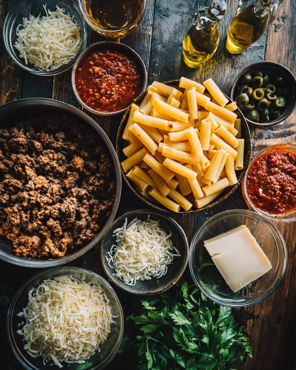 Ingredients for Ultimate Baked Ziti with Ground Beef: A Mouthwatering Comfort Food Dish