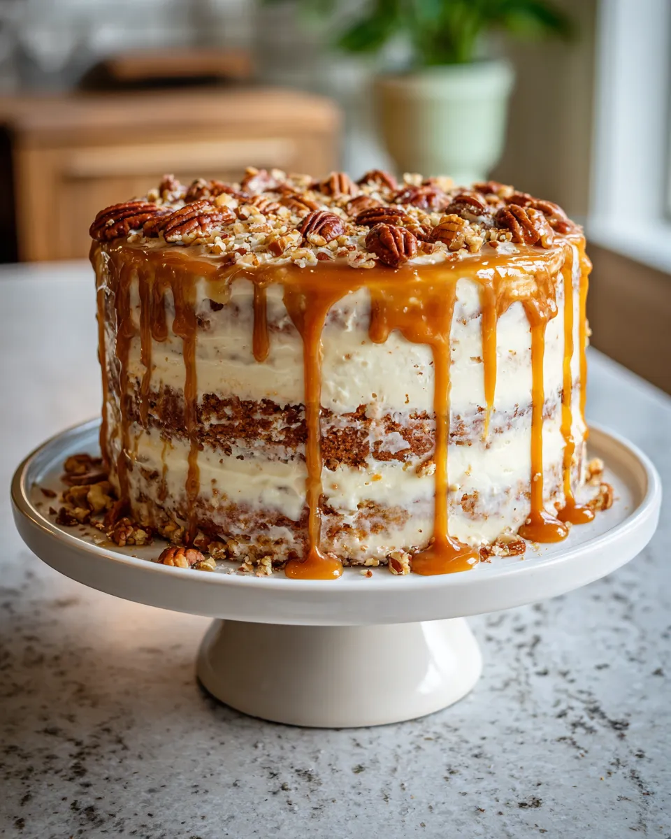 Photo of featured for Indulgent Caramel Pecan Carrot Heaven Cake Recipe