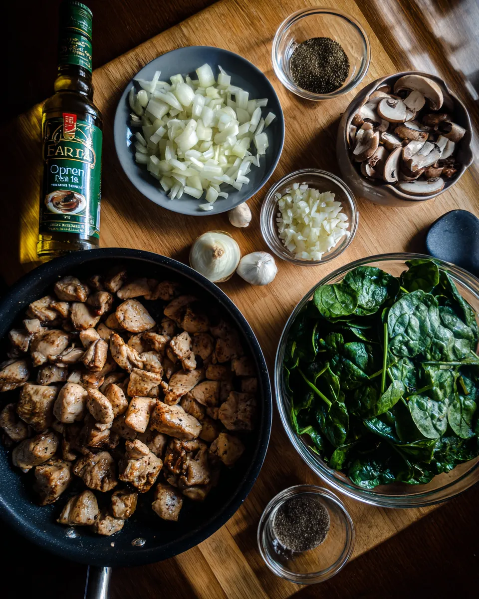 Ingredients for Savory Chicken Spinach and Mushroom Delight