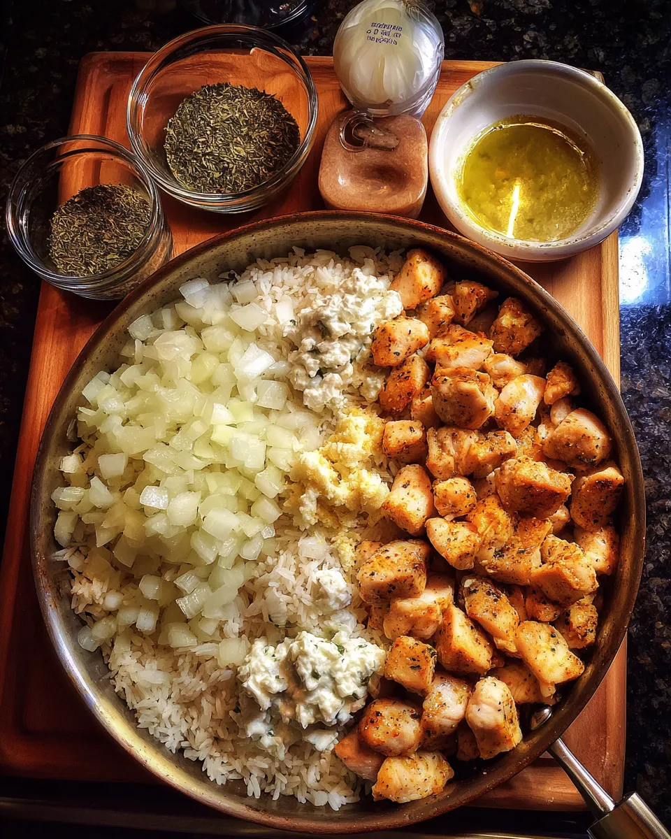 Ingredients for Delicious Chicken Tzatziki and Rice Bake Recipe for a Flavorful Dinner