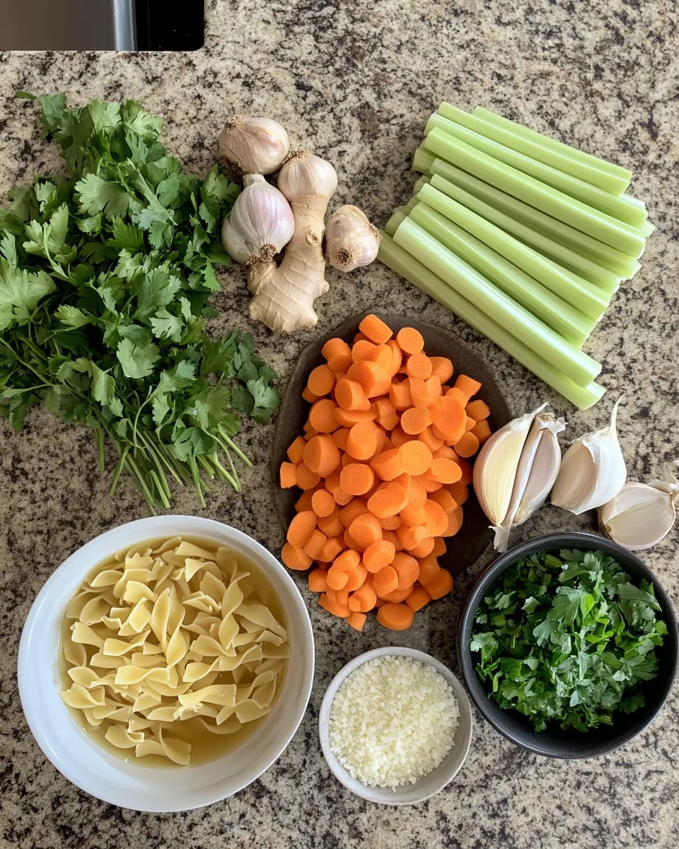 Ingredients for Savory Classic Ginger Garlic Chicken Noodle Soup