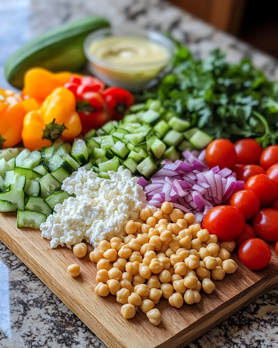 Ingredients for Deliciously Healthy Cottage Cheese and Chickpea Salad