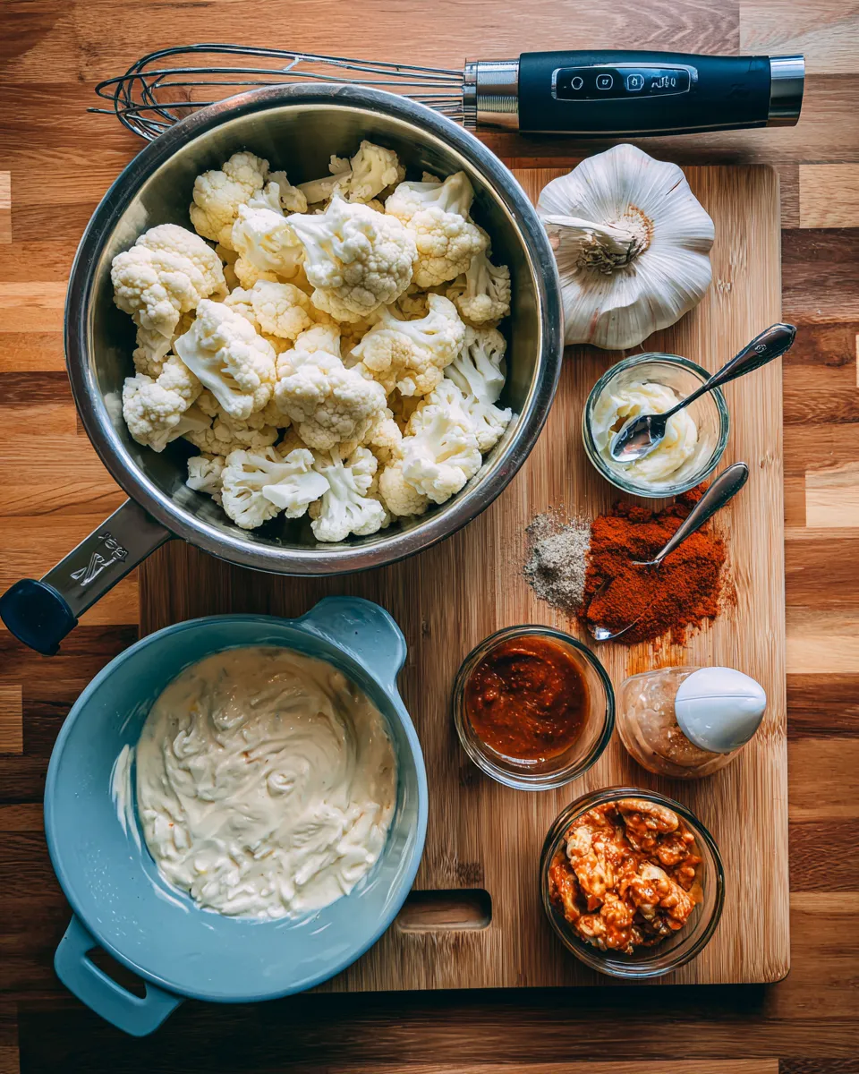 Ingredients for Indulgent Creamy Buffalo Chicken Cauliflower Casserole: A Spicy Twist on Comfort Food