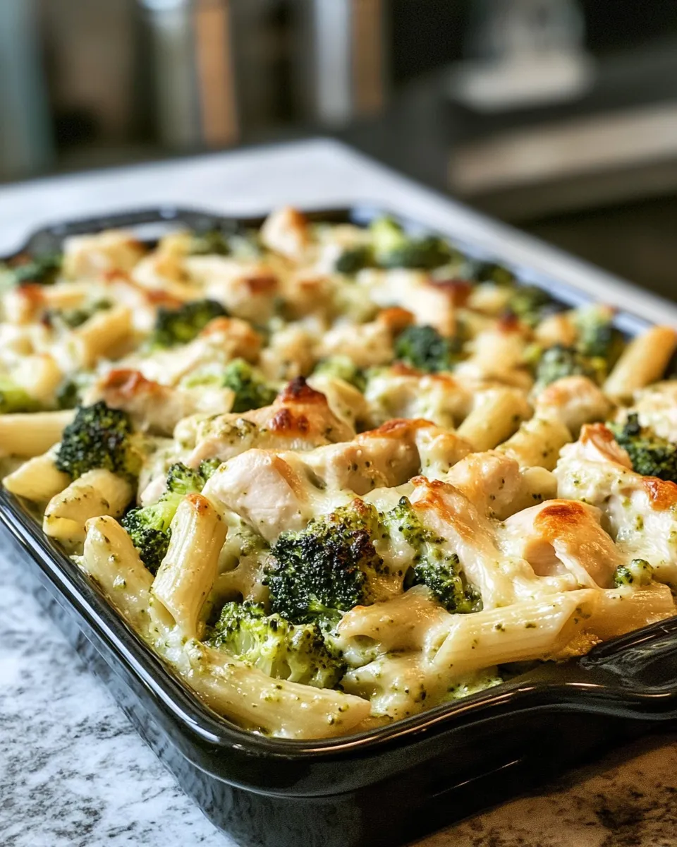 Photo of featured for Indulgent Creamy Pesto Chicken and Broccoli Pasta Bake