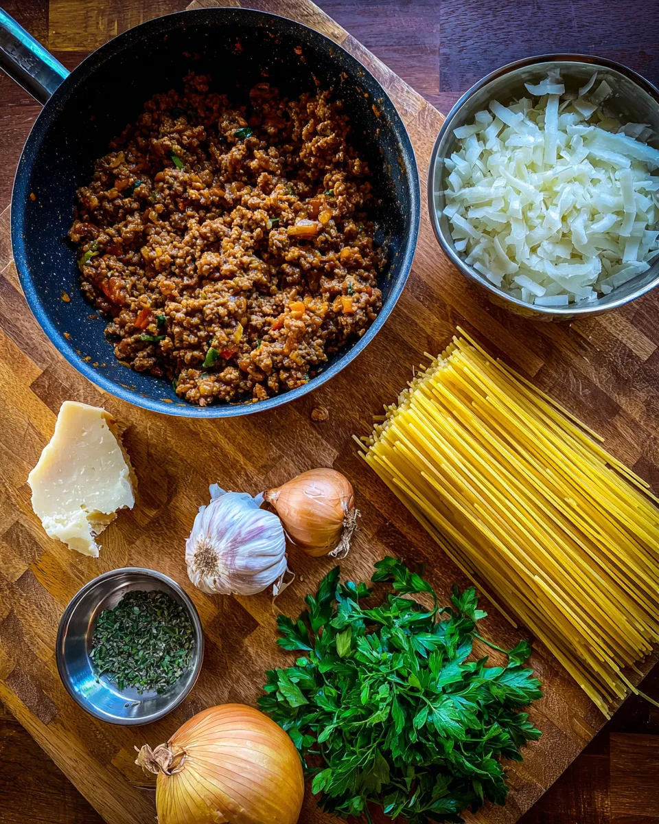 Ingredients for Indulgent Creamy Southern Spaghetti Bake: A Decadent Delight