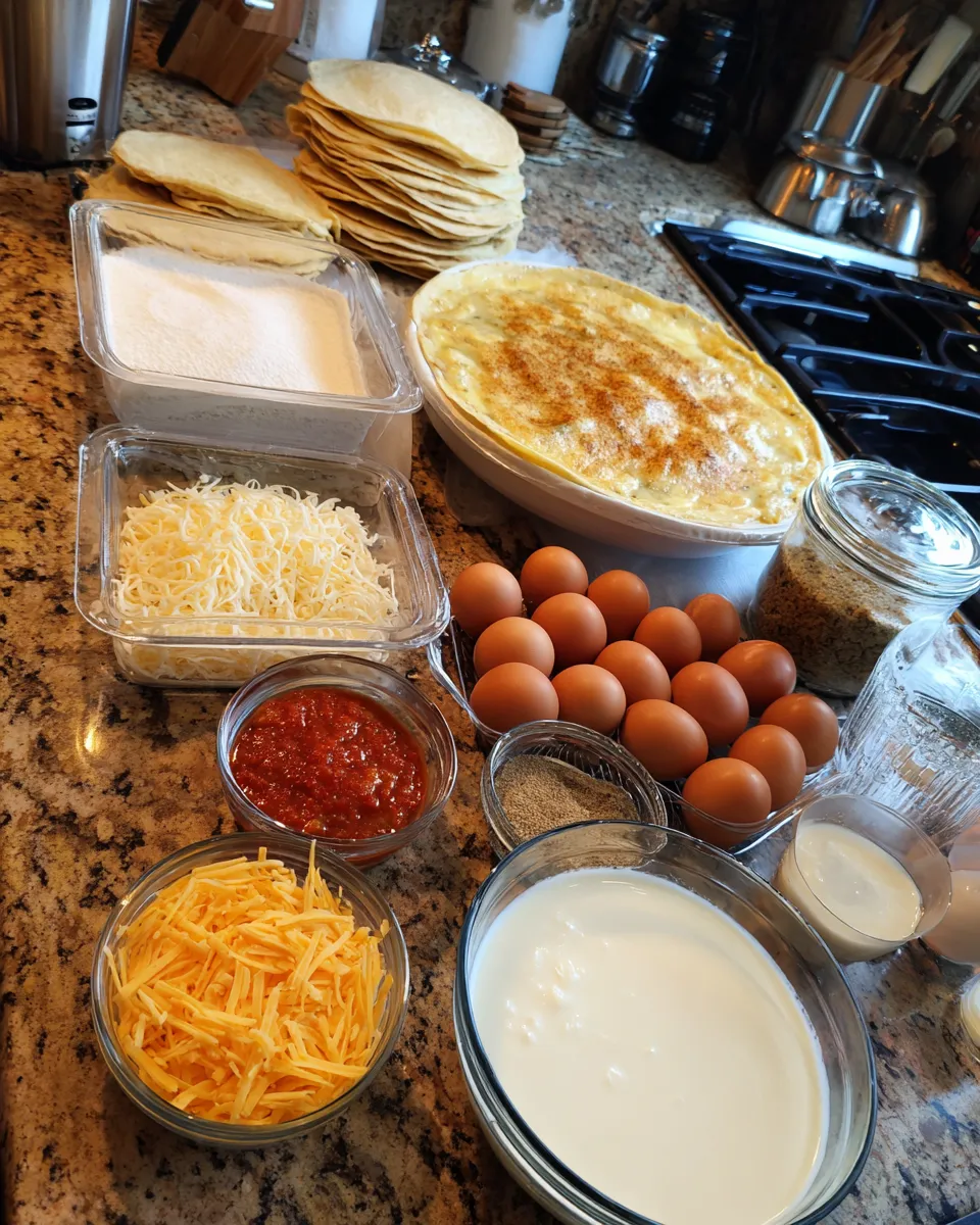 Ingredients for Effortless Tortilla Quiche Bake: A Delicious Twist on Breakfast