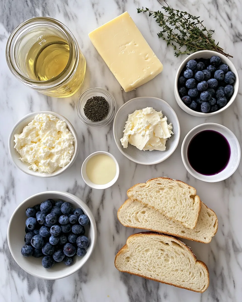 Ingredients for Indulgent Gourmet Grilled Cheese: Sweet Blueberries Delight