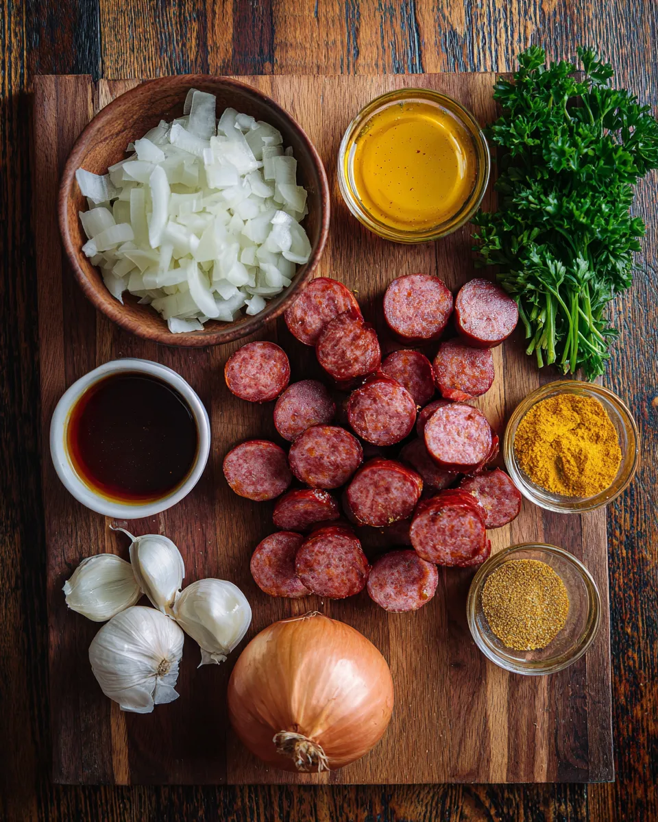 Ingredients for Irresistible Mustard Hasselback Kielbasa Bites