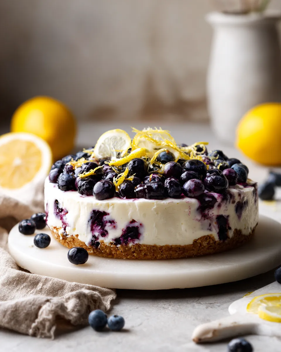 Photo of featured for Irresistible No-Bake Lemon Blueberry Cream Cake