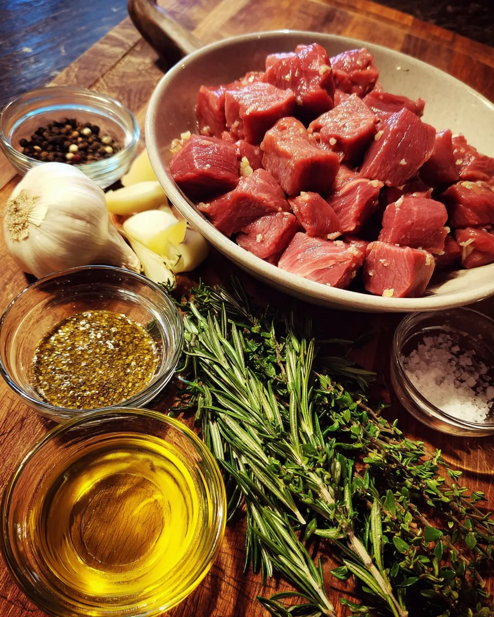 Ingredients for Sizzling Rosemary Garlic Steak Kebabs: A Flavor Explosion