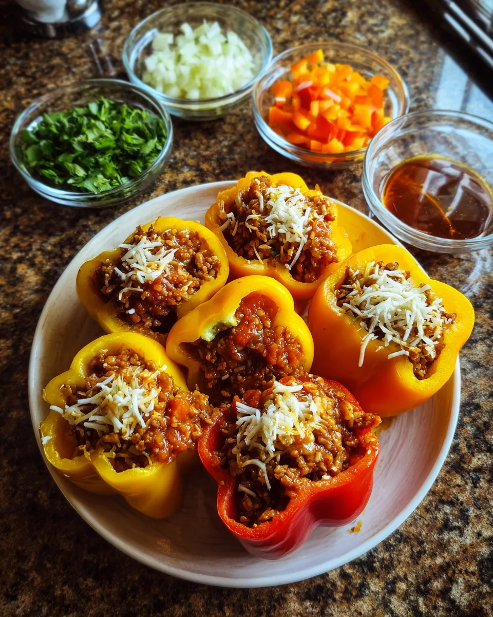 Ingredients for Deliciously Easy Slow Cooker Stuffed Bell Peppers