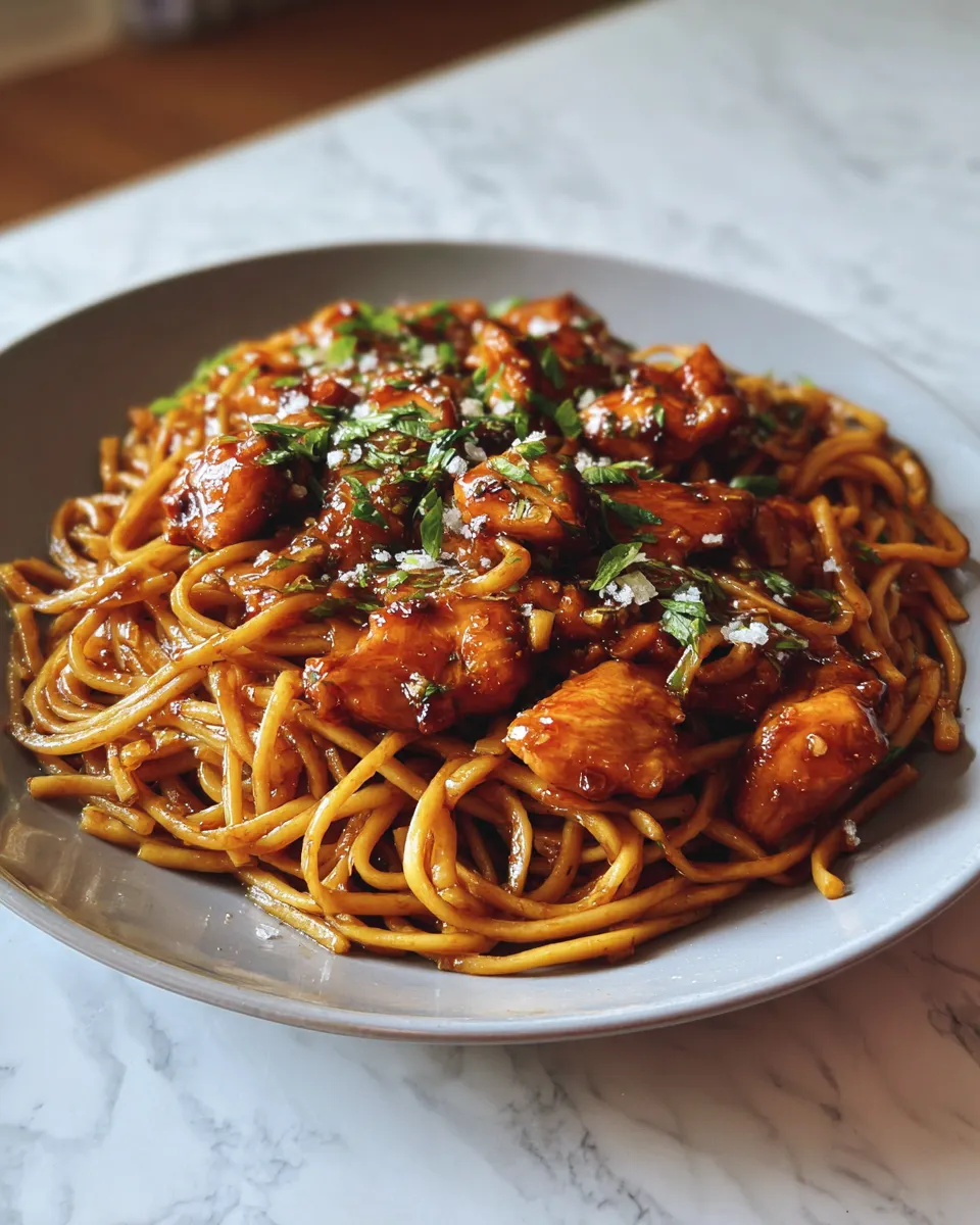 Photo of featured for Irresistible Sticky Garlic Chicken Noodles