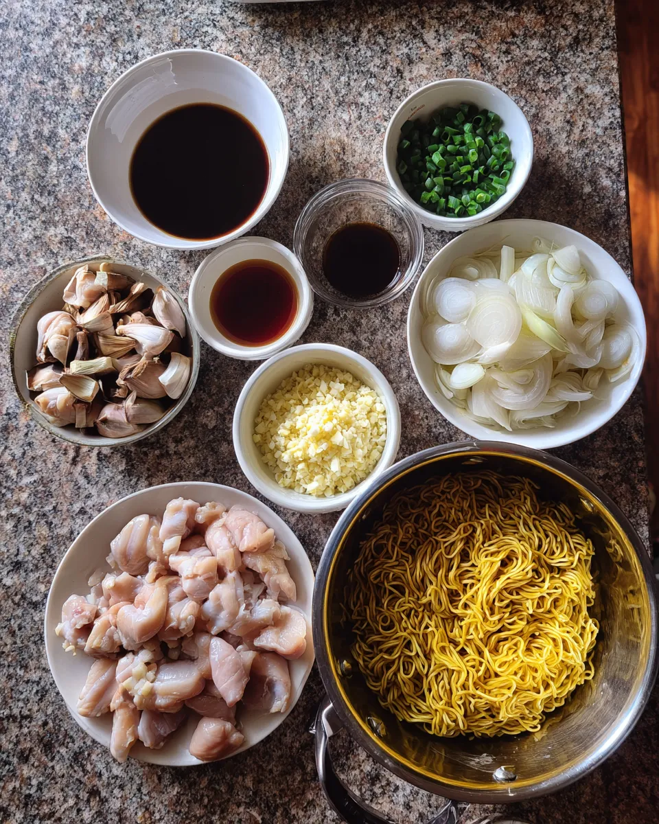 Ingredients for Irresistible Sticky Garlic Chicken Noodles