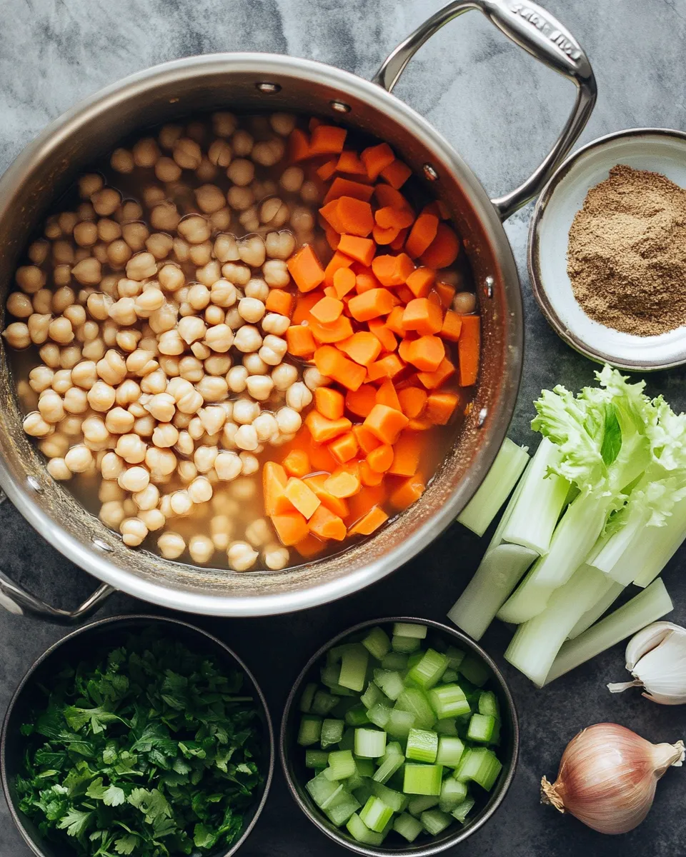 Ingredients for Vegan Garlic Chickpea Soup: Deliciously Creamy and Healthy