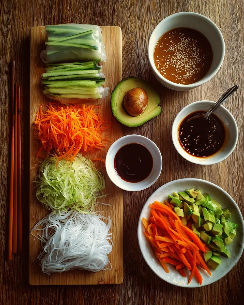 Ingredients for Deliciously Crunchy Vegetable Spring Rolls with Irresistible Peanut Sauce