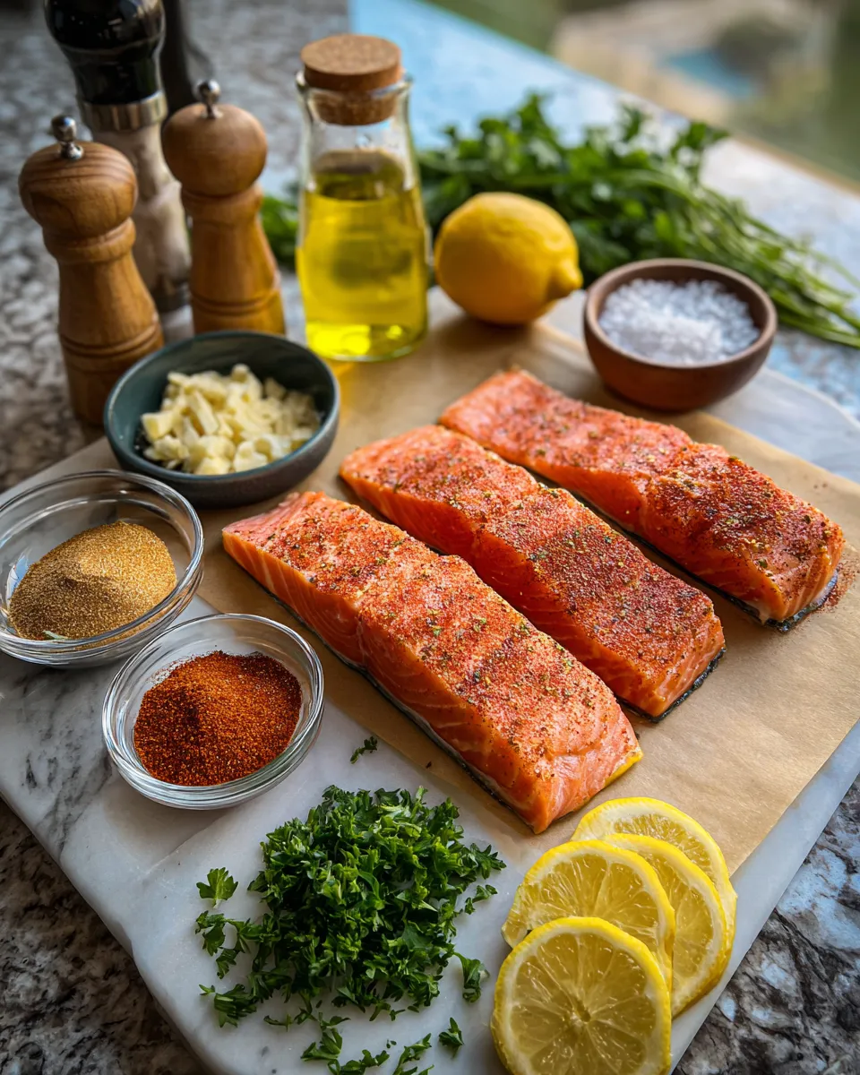 Ingredients for Sizzling Baked Cajun Salmon: A Spicy Seafood Delight