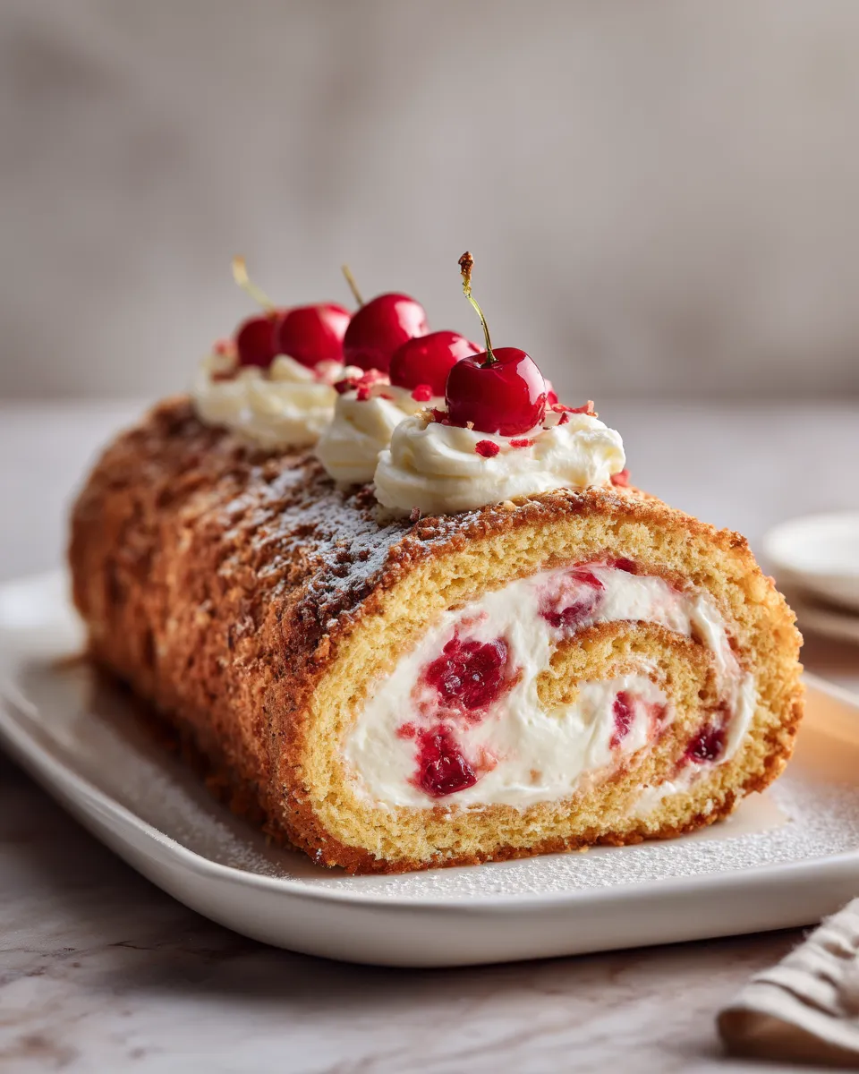 Photo of featured for Indulgent Cherry Cheesecake Cake Roll Recipe