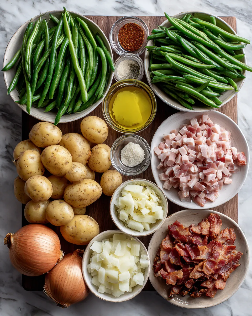 Ingredients for Deliciously Rustic: Country Ranch Green Beans and Potatoes with Bacon
