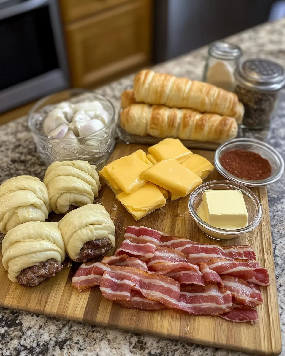 Ingredients for Irresistible Garlic Butter Bacon Cheeseburger Rollups: A Flavor Explosion