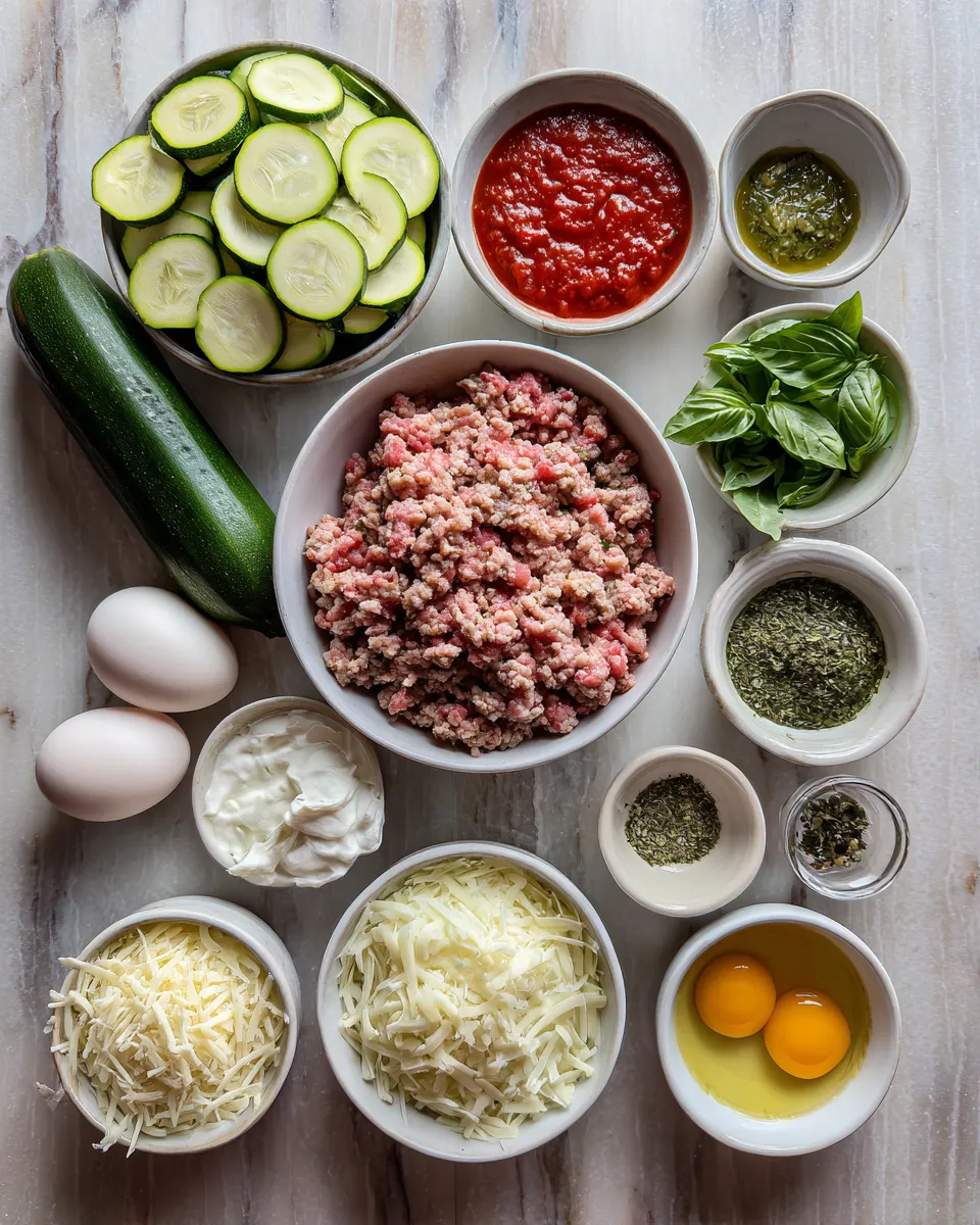 Ingredients for Healthy Ground Turkey Zucchini Casserole: A Delicious Twist on a Classic Dish