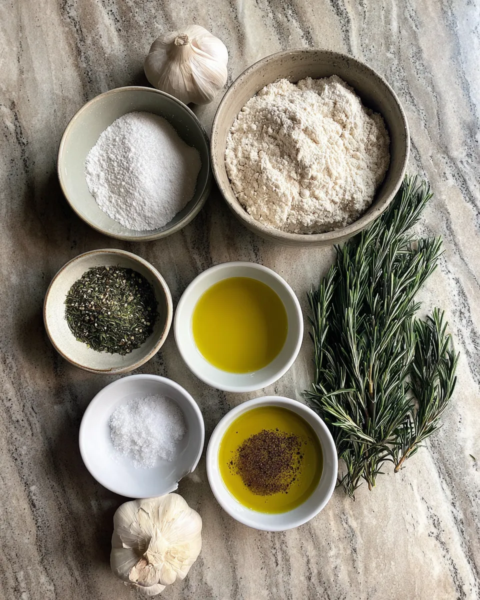Ingredients for Irresistible No-Knead Roasted Garlic Rosemary Bread