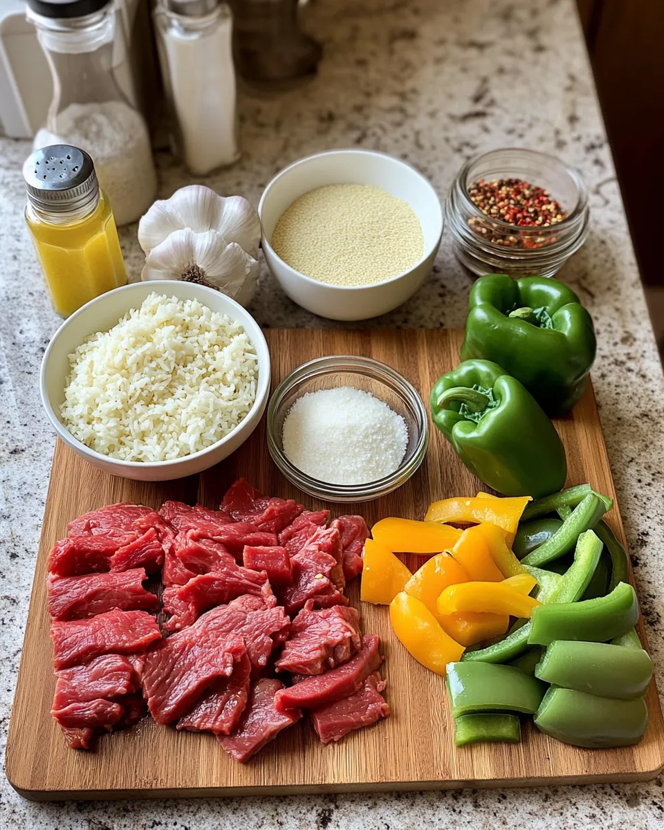 Ingredients for Deliciously Easy Printable Philly Cheesesteak Bowl Recipe