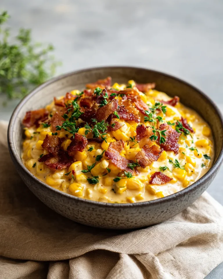 Photo of featured for Deliciously Cheesy Slow Cooker Cheddar Corn with Bacon