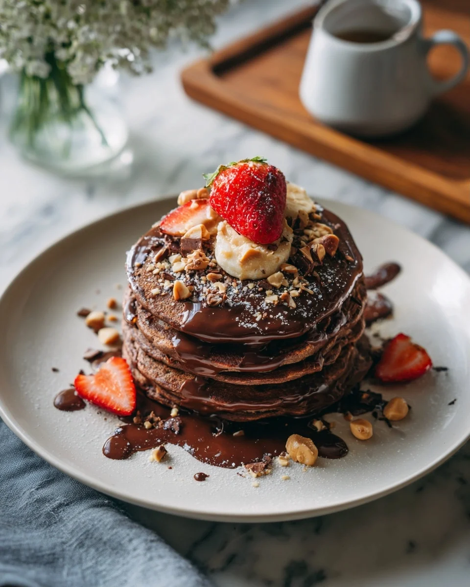 Chocolate Peanut Butter Protein Pancakes