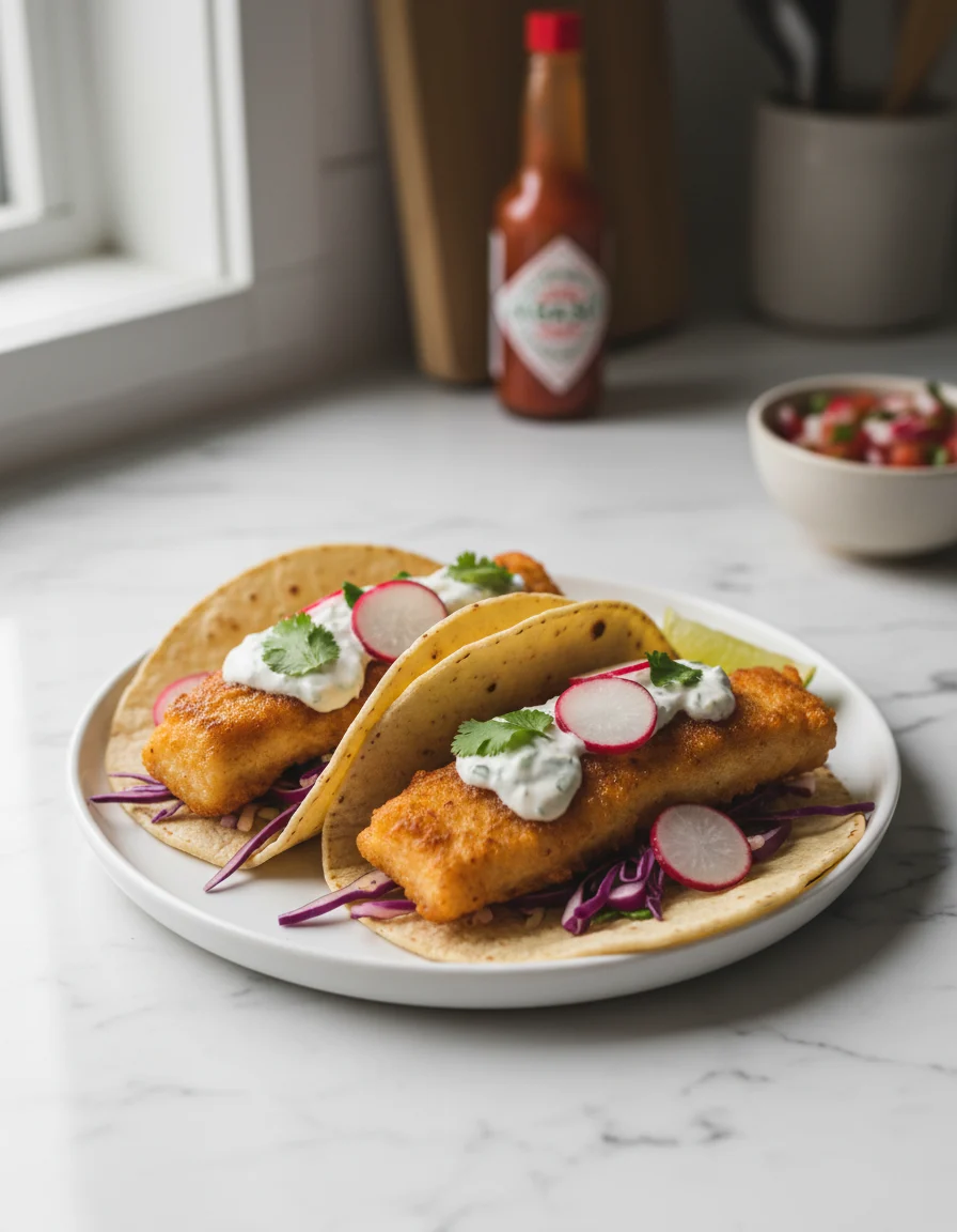Crispy Baja Style Beer Battered Fish Tacos