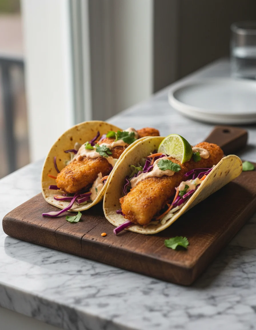 Crispy Baja Style Beer Battered Fish Tacos