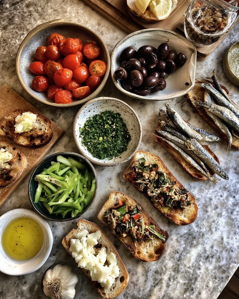 Crispy Garlic Anchovy Bruschetta