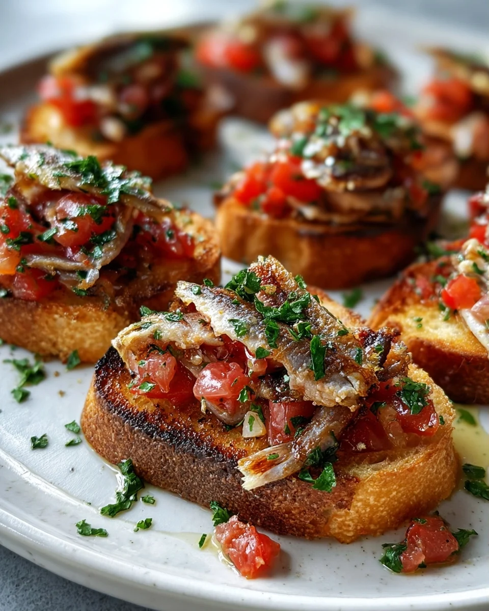 Crispy Garlic Anchovy Bruschetta