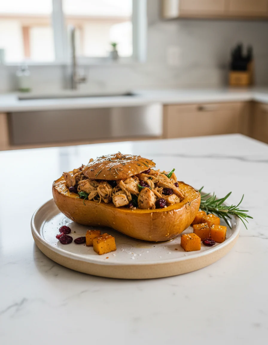 Honey Roasted Butternut Squash Stuffed with Chicken