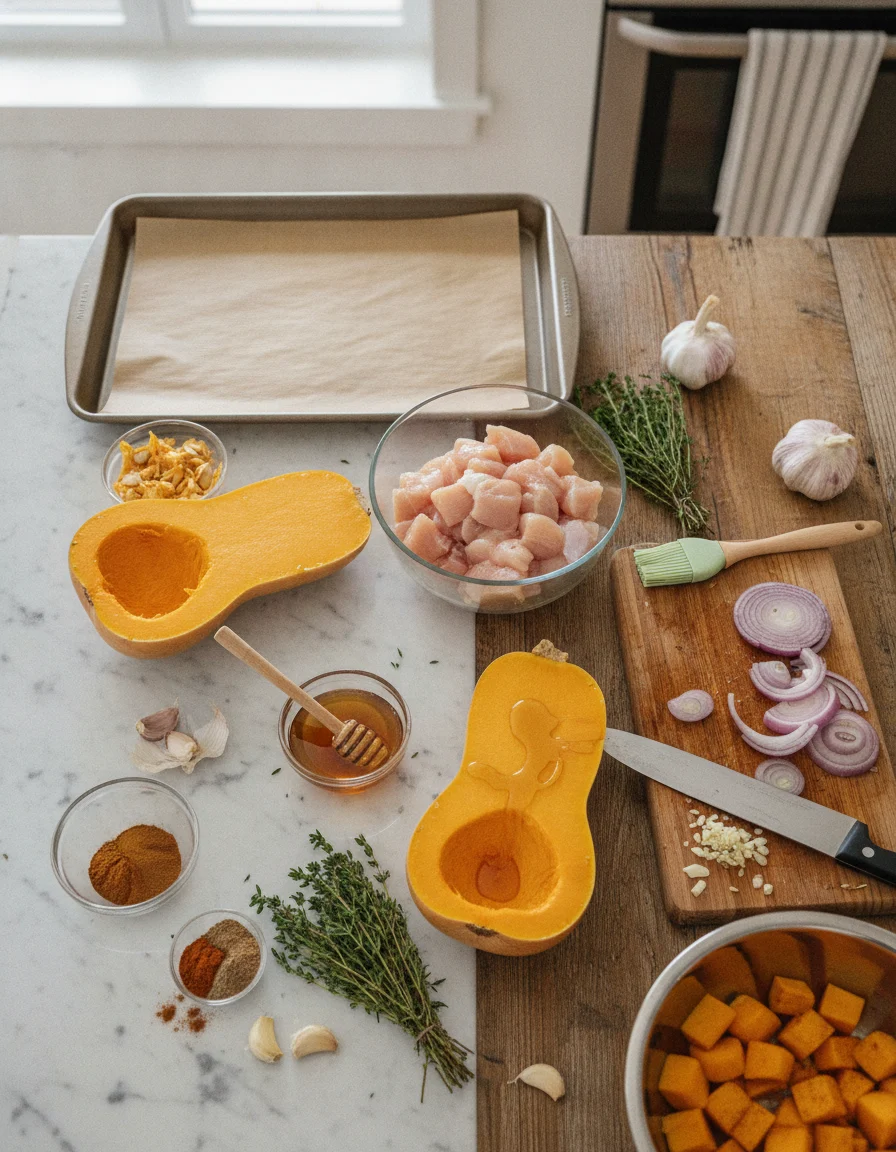 Honey Roasted Butternut Squash Stuffed with Chicken