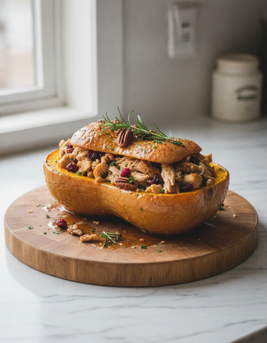 Honey Roasted Butternut Squash Stuffed with Chicken