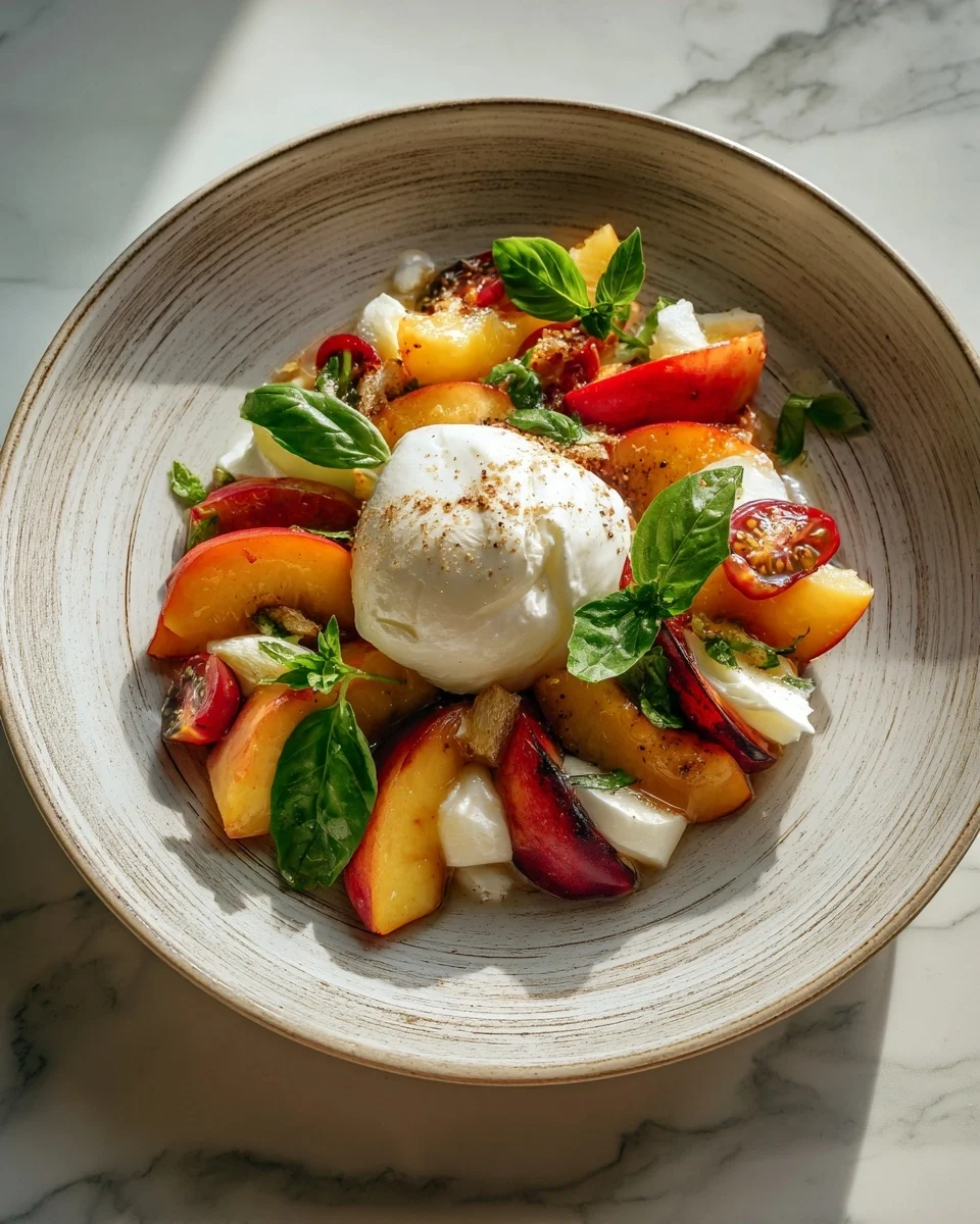 Peach Burrata Basil Summer Salad